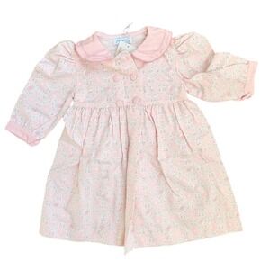 NWT Vintage Jacadi Pink Floral Girls Babydoll Dress 12M 100% Cotton France-Made